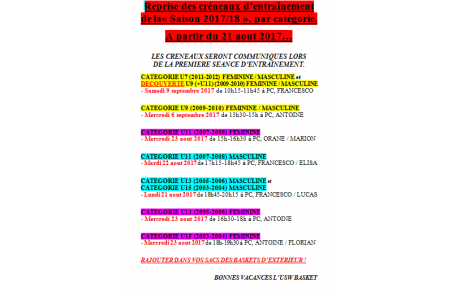 REPRISE JEUNES SAISON 2017/2018