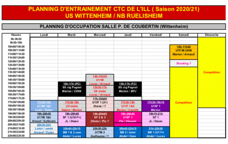 CRÉNEAUX D'ENTRAÎNEMENTS SAISON 2020/2021
