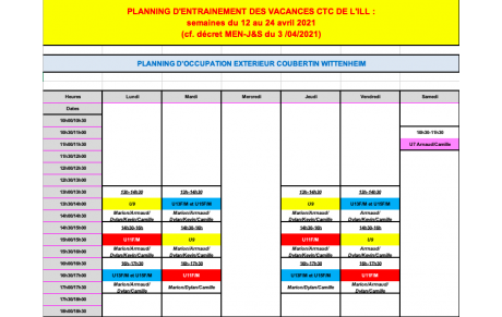 PLANNING VACANCES CTC DE L'ILL 
